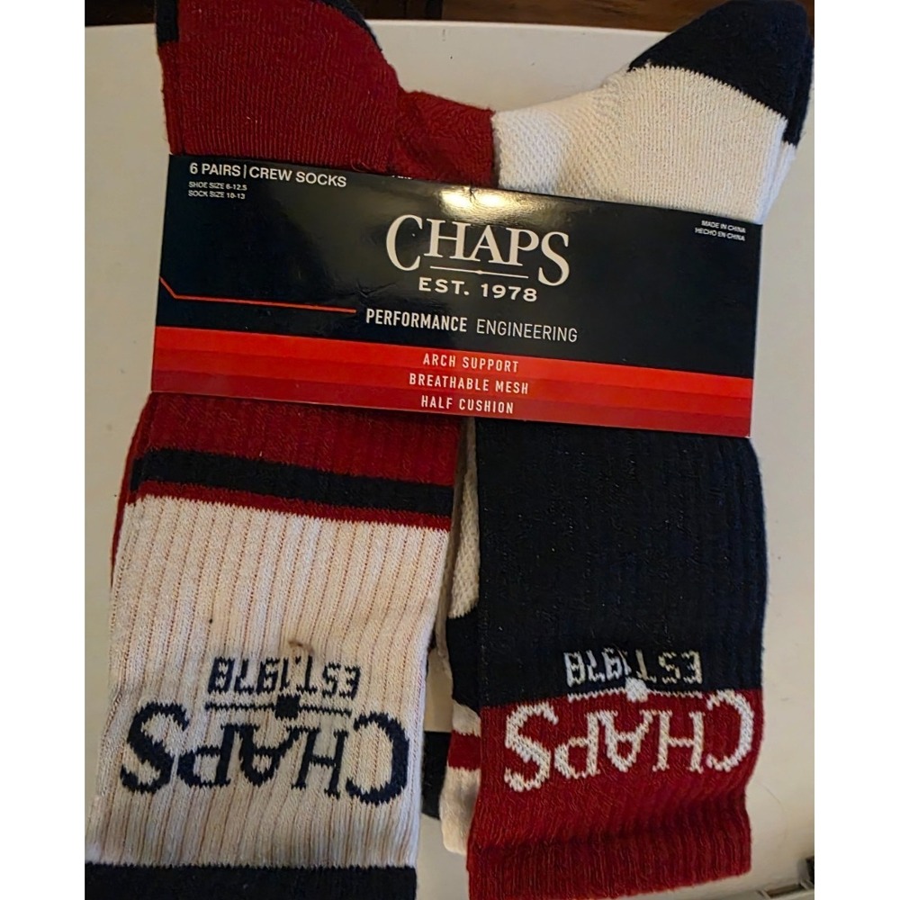 Chaps Men's Sport Cushioned Athletic Crew Socks SZ 10-13 6 PK